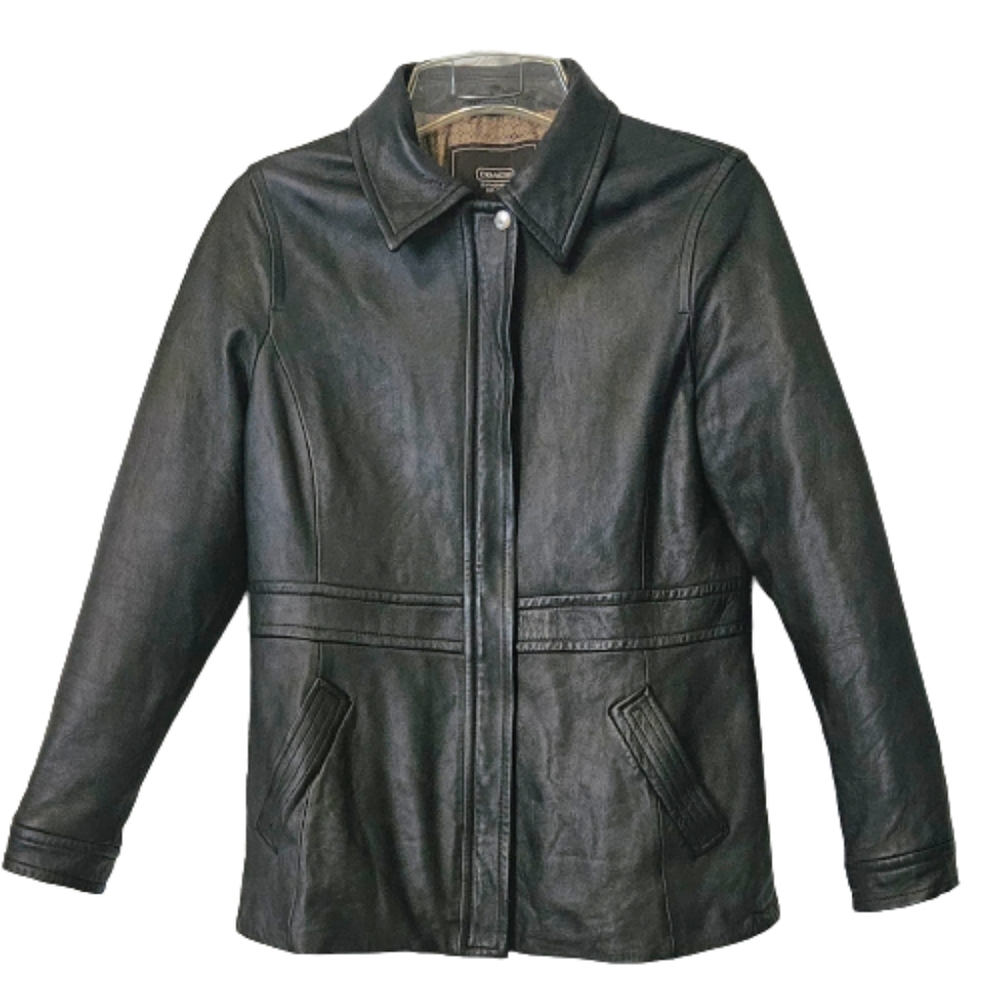 Coach black leather zipper front jacket - Picture 2 of 8